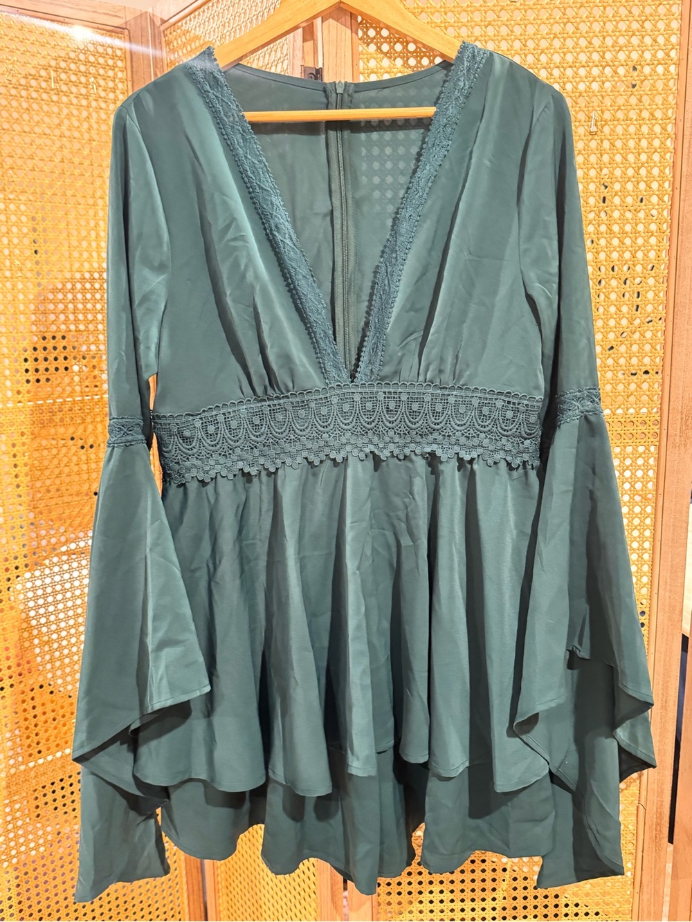 CIDER Women’s Deep Teal Green playsuit with Bell Sleeves - Picture 3 of 5